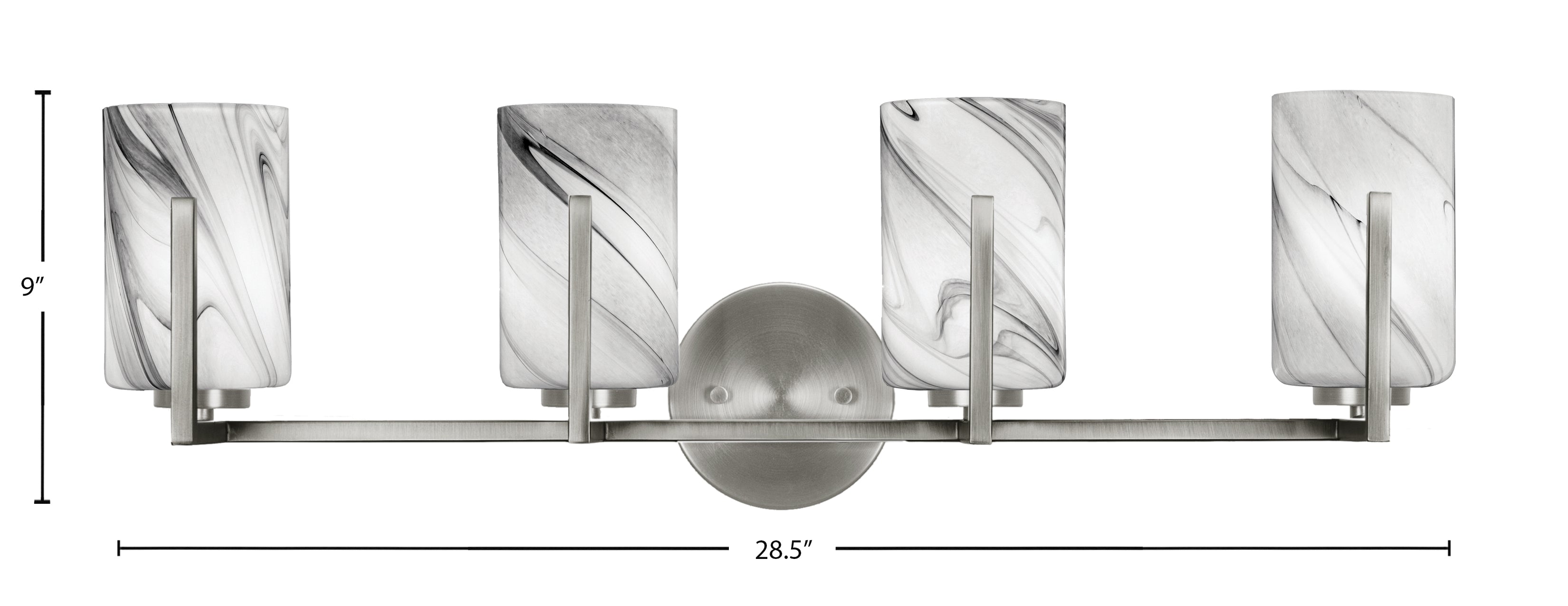 Atlas Four Light Bath Bar in Graphite with 4" Onyx Swirl Shade
