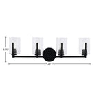 Atlas Four Light Bath Bar in Matte Black with 4" Clear Bubble Shade