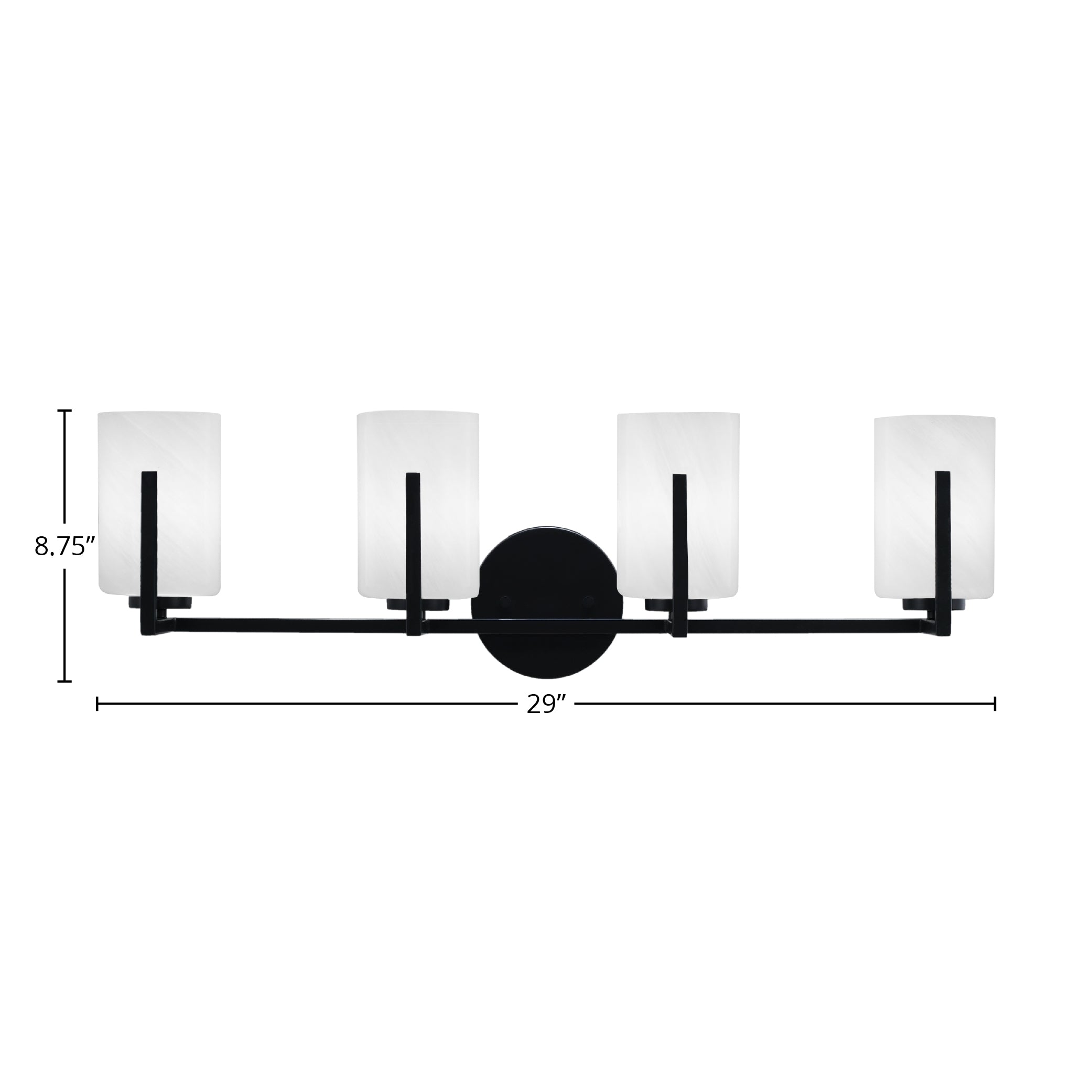 Atlas Four Light Bath Bar in Matte Black with 4" White Marble Shade
