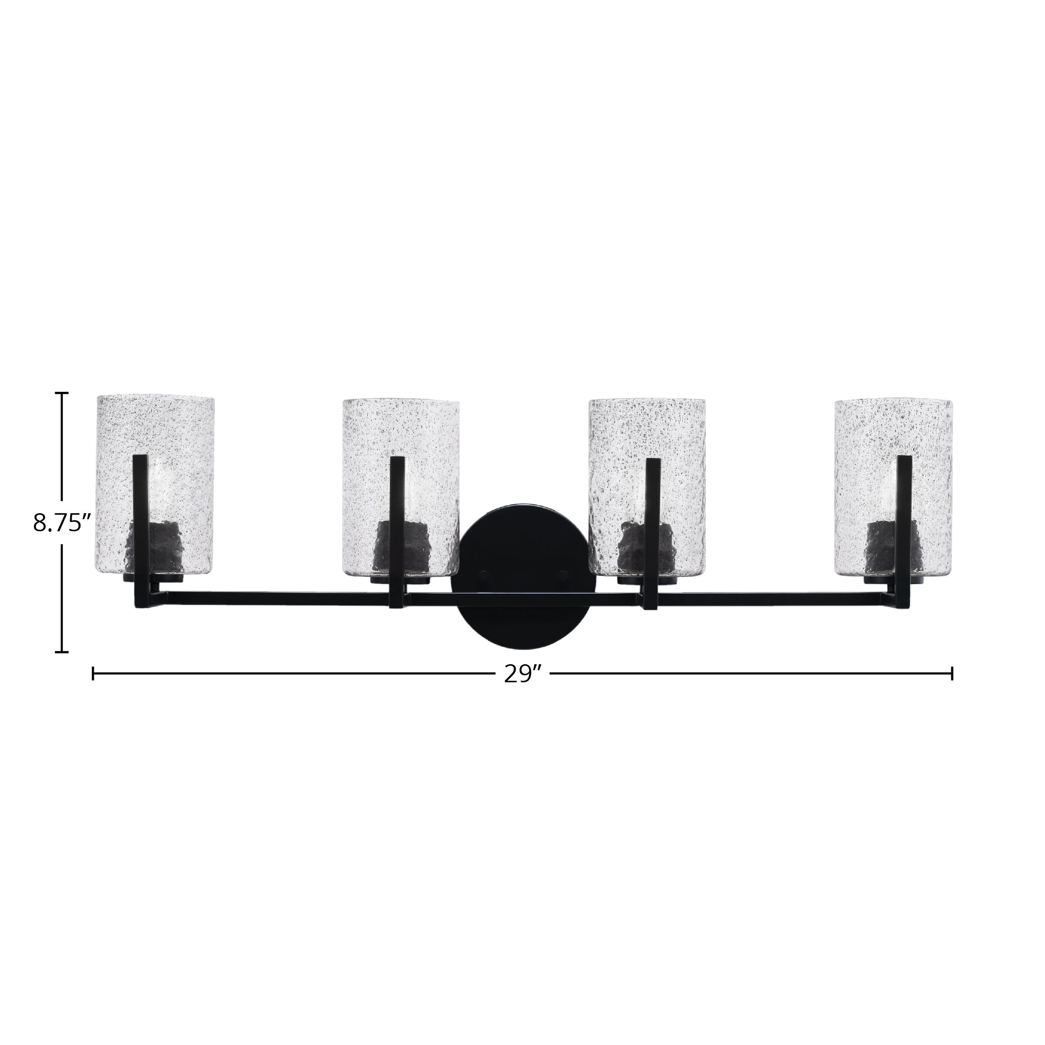 Atlas Four Light Bath Bar in Matte Black with 4" Smoke Bubble Shade