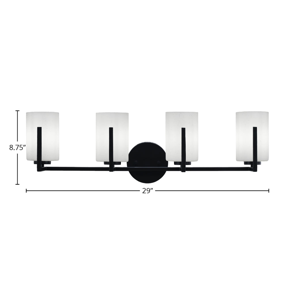 Atlas Four Light Bath Bar in Matte Black with 4" White Muslin Shade