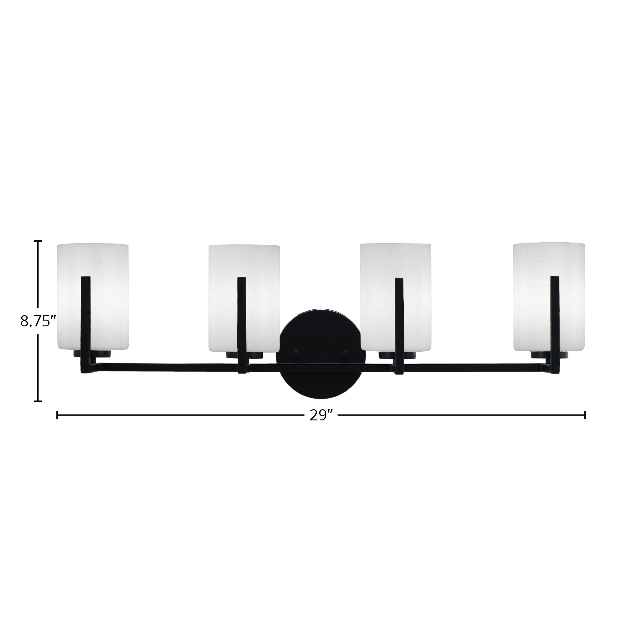 Atlas Four Light Bath Bar in Matte Black with 4" White Muslin Shade
