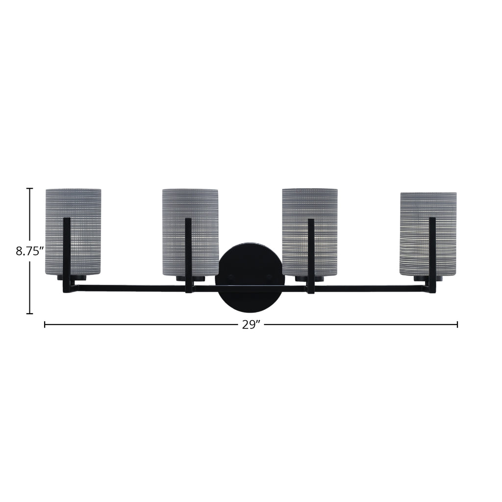 Atlas Four Light Bath Bar in Matte Black with 4" Gray Matrix Shade