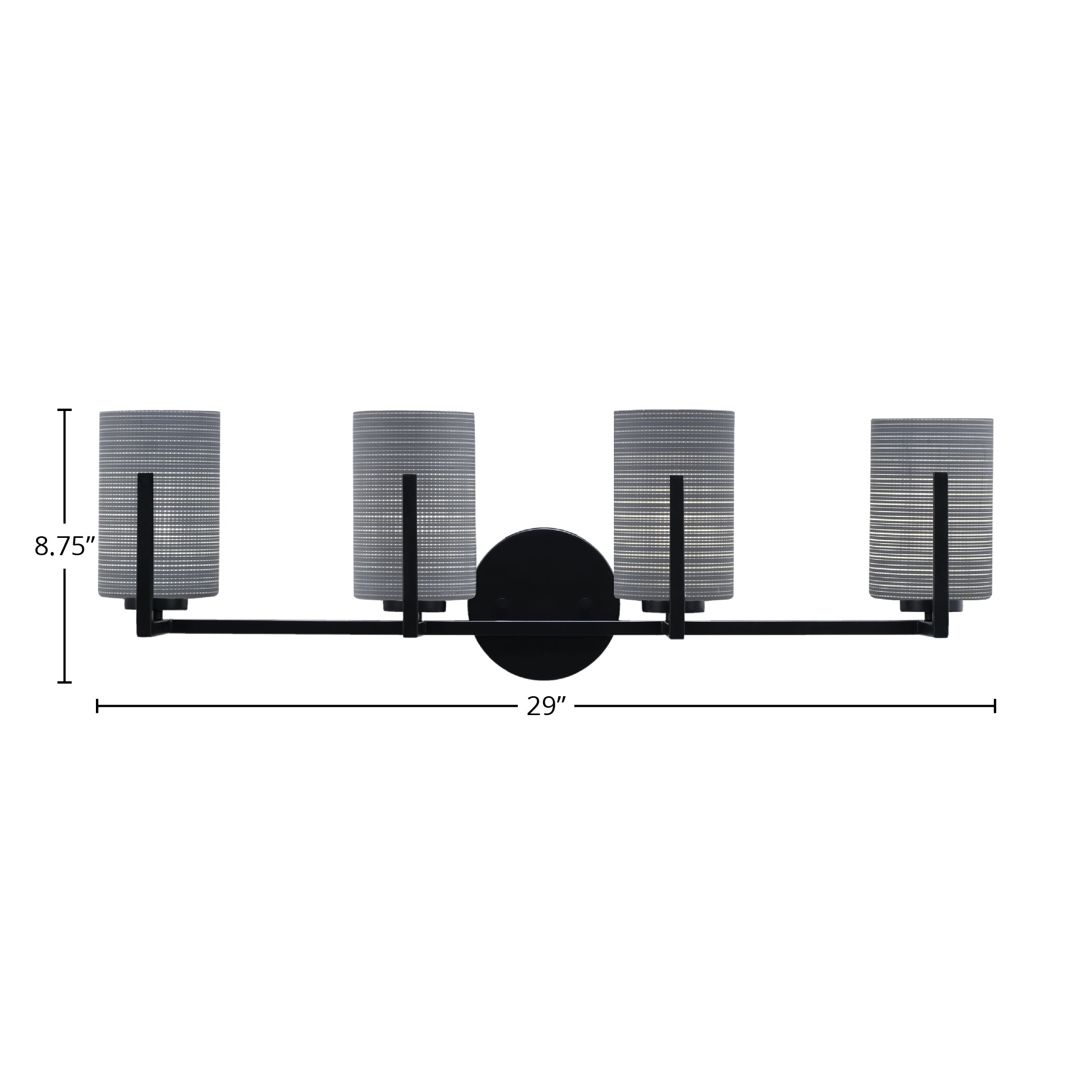 Atlas Four Light Bath Bar in Matte Black with 4" Gray Matrix Shade