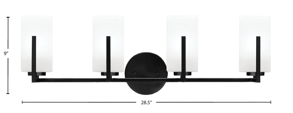 Atlas Four Light Bath Bar in Matte Black with White Marble Shade
