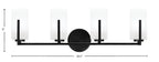 Atlas Four Light Bath Bar in Matte Black with White Marble Shade