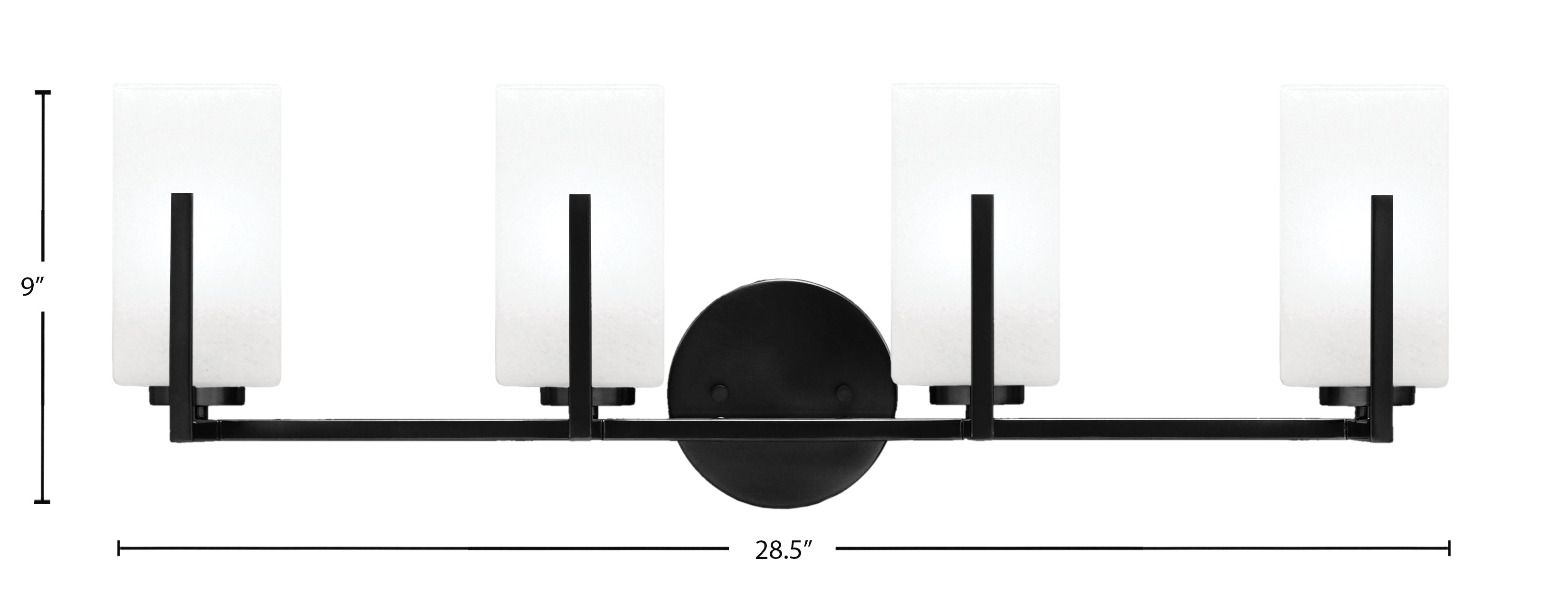 Atlas Four Light Bath Bar in Matte Black with White Marble Shade
