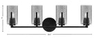Atlas Four Light Bath Bar in Matte Black with Smoke Bubble Shade