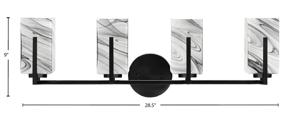 Atlas Four Light Bath Bar in Matte Black with Onyx Swirl Shade