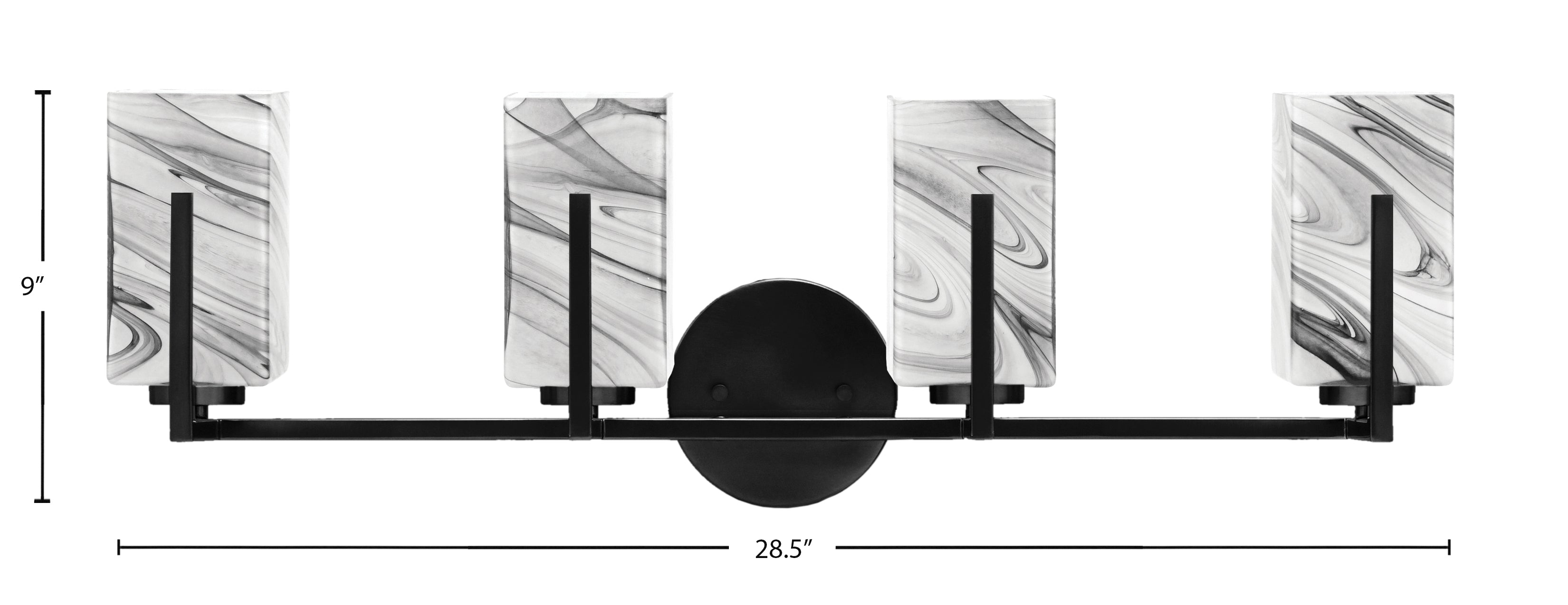 Atlas Four Light Bath Bar in Matte Black with Onyx Swirl Shade