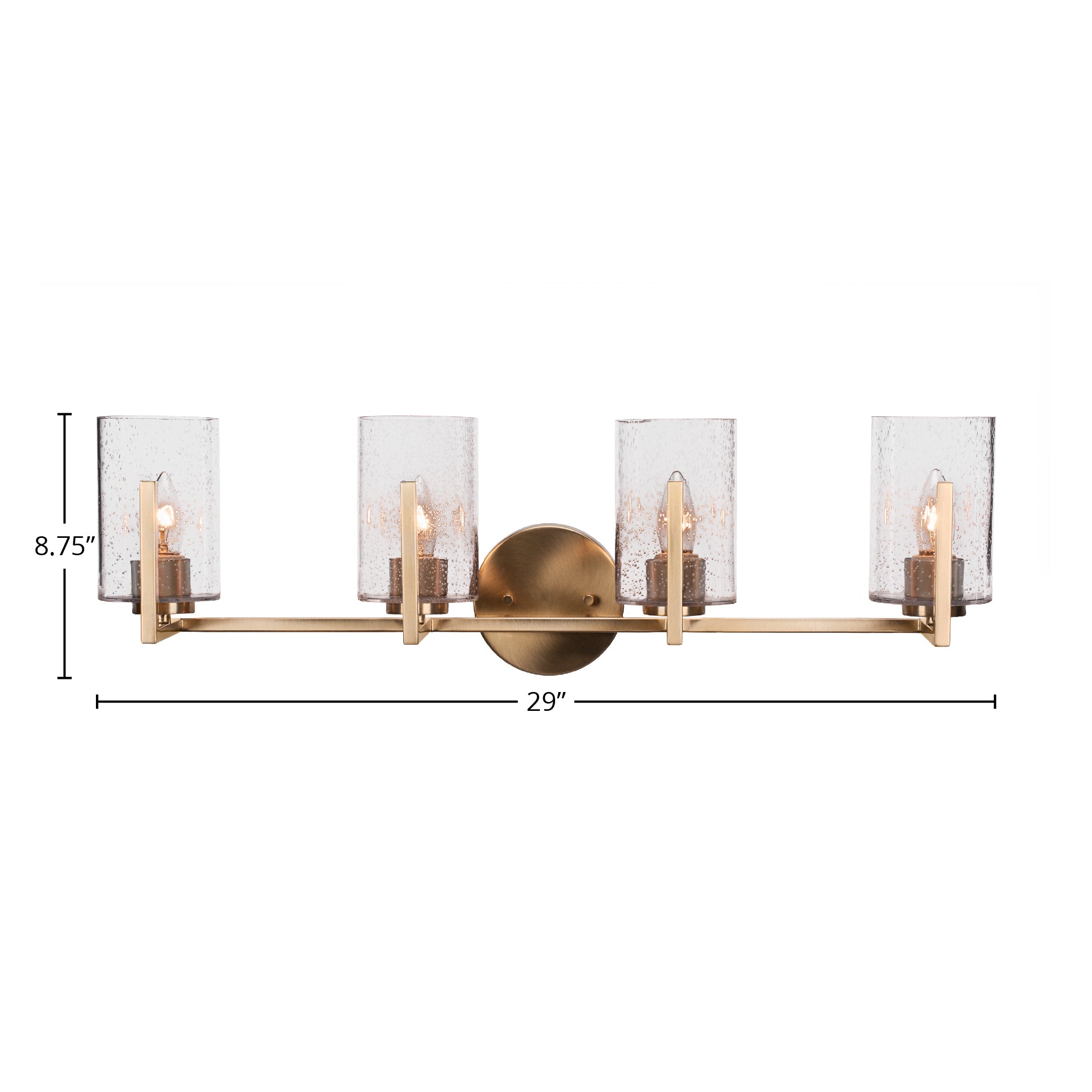Atlas Four Light Bath Bar in New Age Brass with 4" Clear Bubble Shade