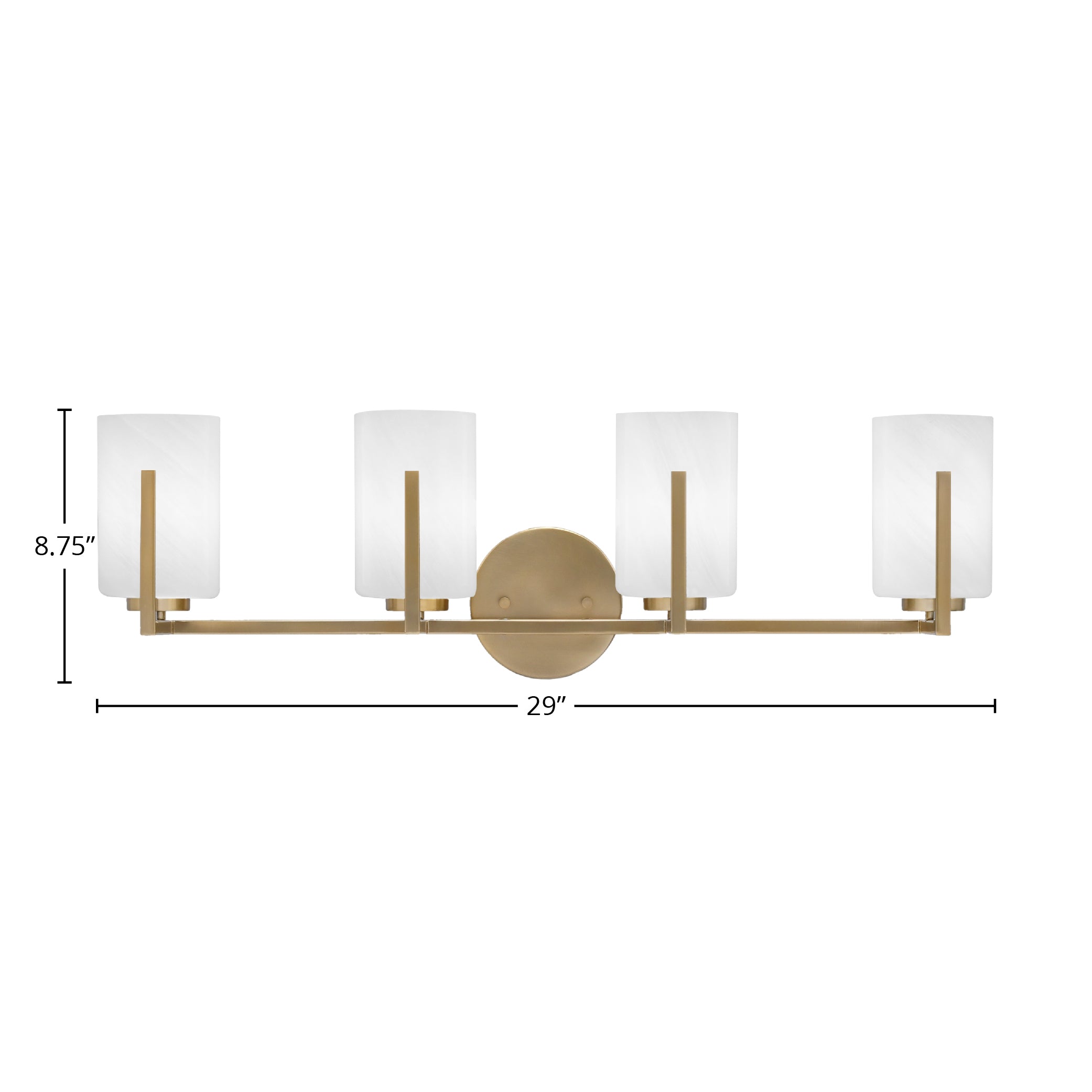 Atlas Four Light Bath Bar in New Age Brass with 4" White Marble Shade