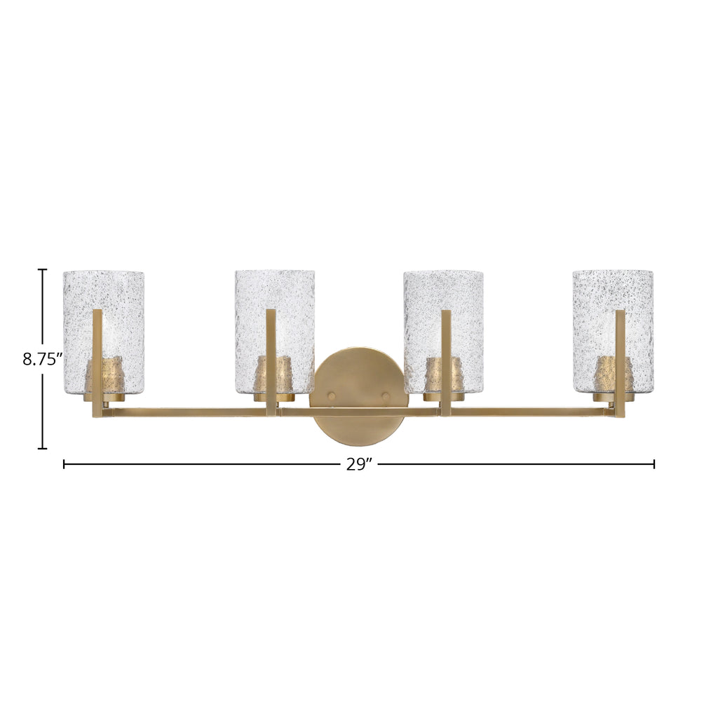 Atlas Four Light Bath Bar in New Age Brass with 4" Smoke Bubble Shade