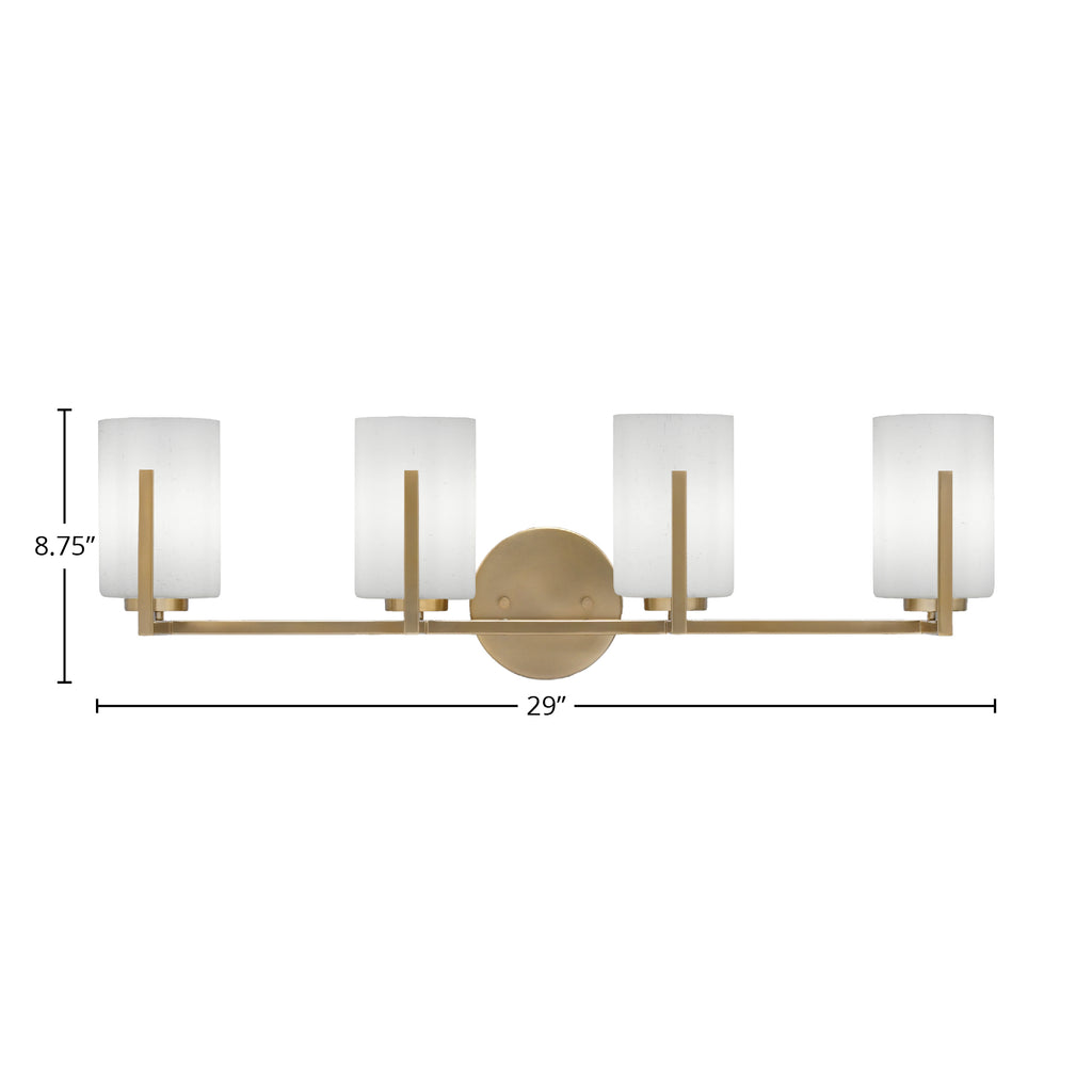 Atlas Four Light Bath Bar in New Age Brass with 4" Onyx Swirl Shade