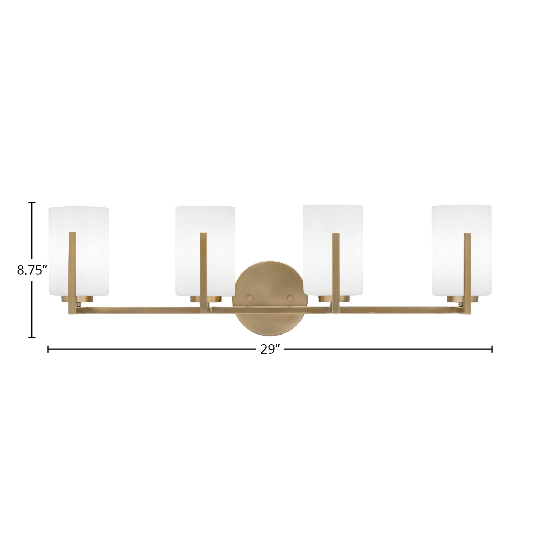 Atlas Four Light Bath Bar in New Age Brass with 4" White Muslin Shade