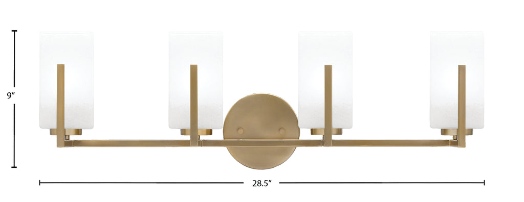 Atlas Four Light Bath Bar in New Age Brass with White Marble Shade