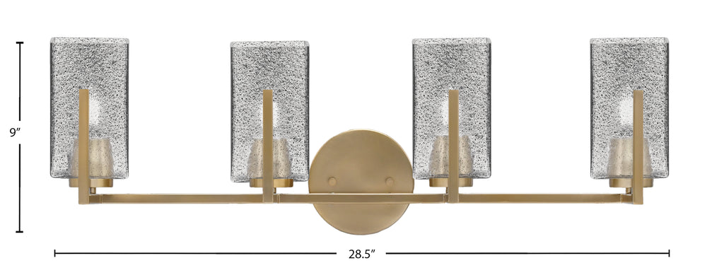 Atlas Four Light Bath Bar in New Age Brass with Smoke Bubble Shade