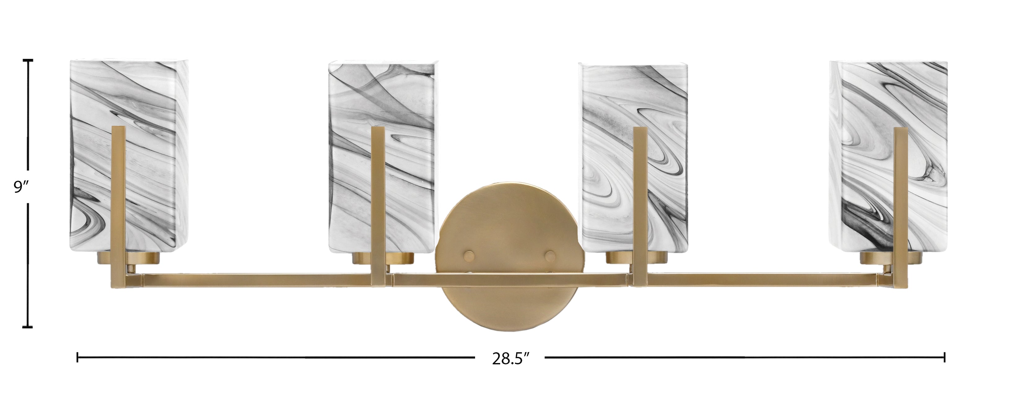 Atlas Four Light Bath Bar in New Age Brass with Onyx Swirl Shade