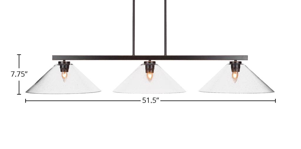 Atlas Three Light Island Pendant in Dark Granite with 16" Clear Bubble Shade