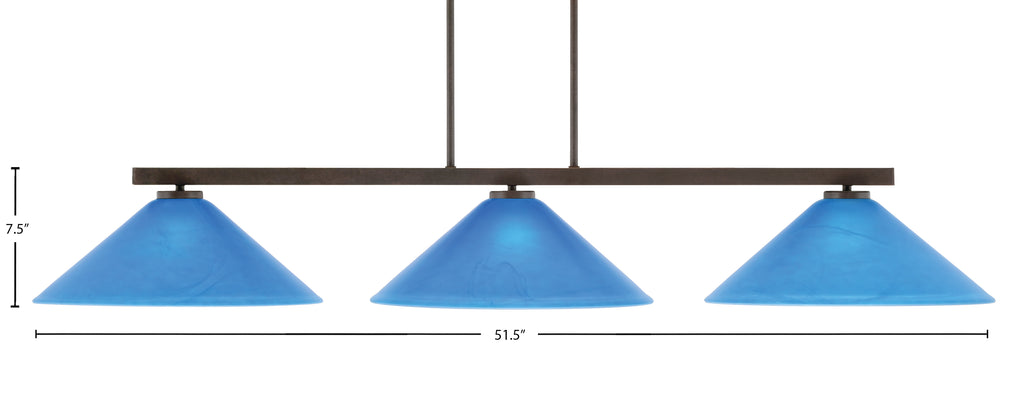 Atlas Three Light Island Pendant in Dark Granite with 16" Blue Italian Shade