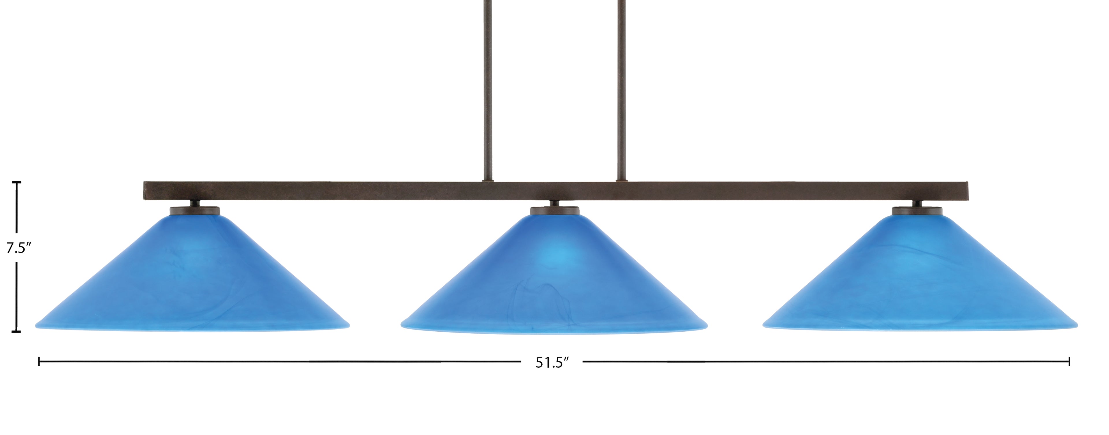 Atlas Three Light Island Pendant in Dark Granite with 16" Blue Italian Shade