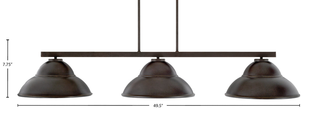 Atlas Three Light Bar in Dark Granite with 13" Dark Granite Double Bubble Metal Shades Shade