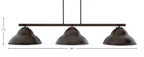 Atlas Three Light Bar in Dark Granite with 13" Dark Granite Double Bubble Metal Shades Shade