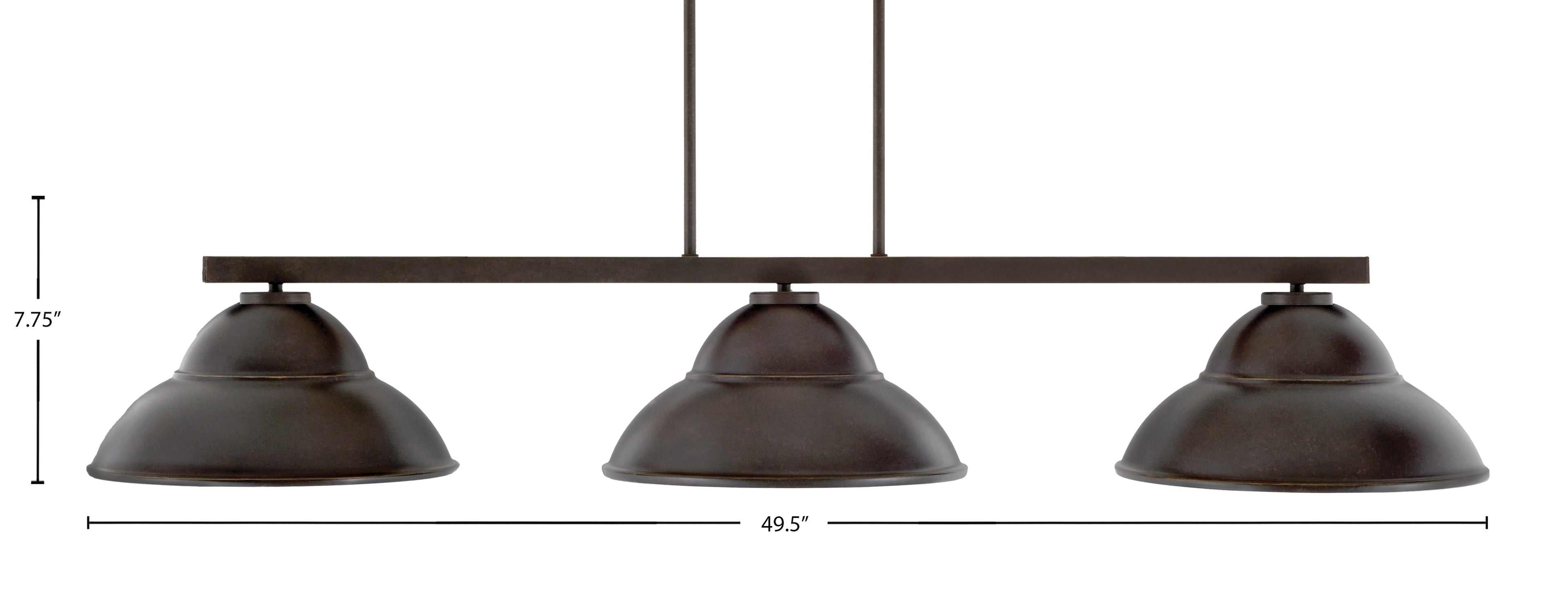 Atlas Three Light Bar in Dark Granite with 13" Dark Granite Double Bubble Metal Shades Shade