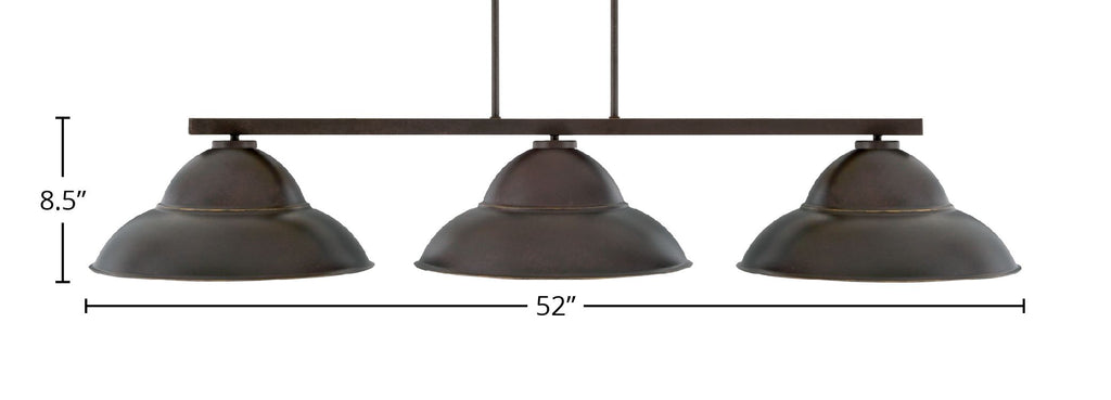 Atlas Three Light Bar in Dark Granite with 16" Dark Granite Double Bubble Metal Shades Shade