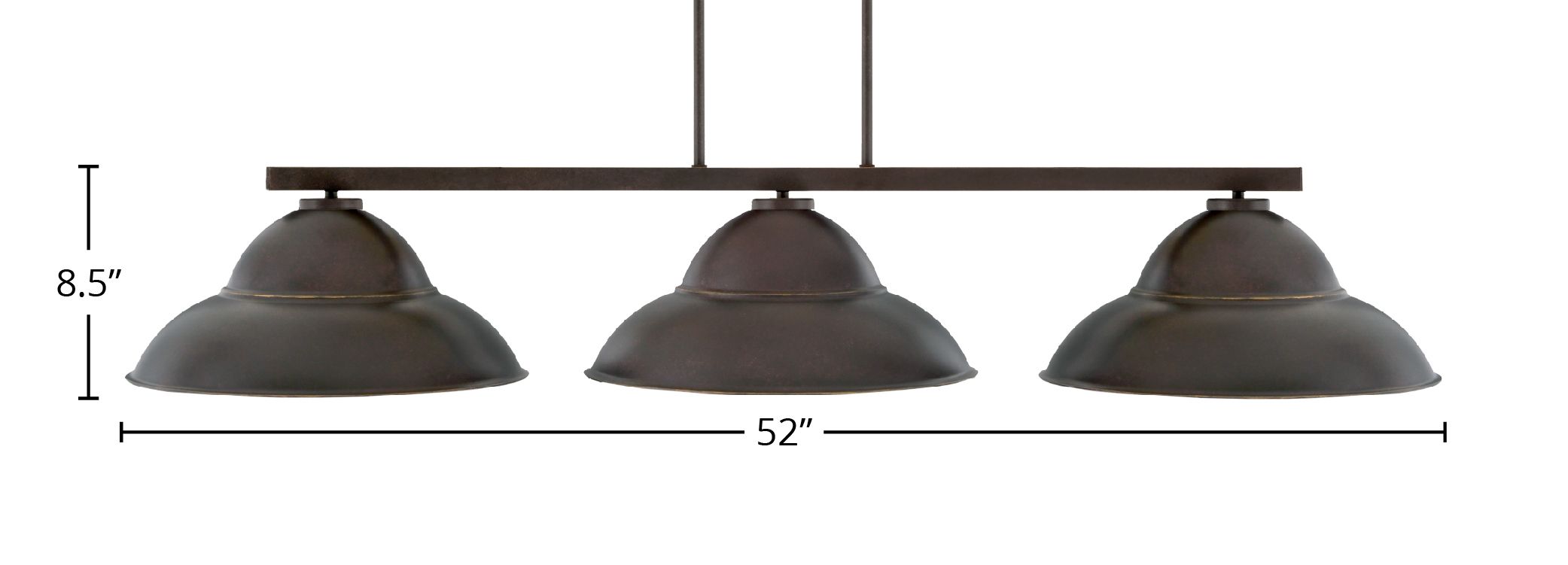 Atlas Three Light Bar in Dark Granite with 16" Dark Granite Double Bubble Metal Shades Shade
