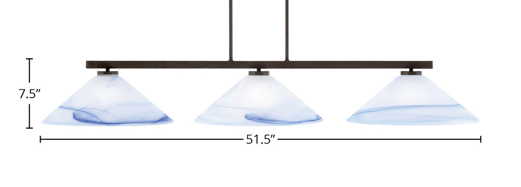 Atlas Three Light Bar in Dark Granite with 16" Blue Swirl Shade