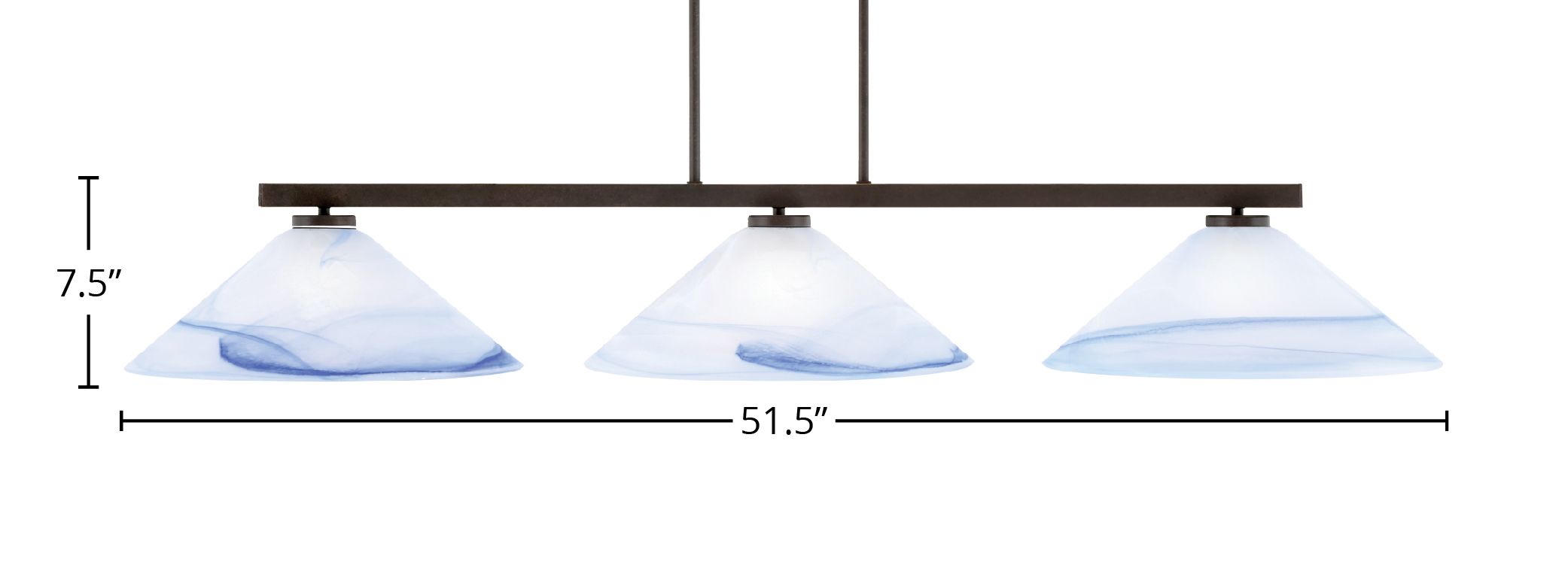 Atlas Three Light Bar in Dark Granite with 16" Blue Swirl Shade