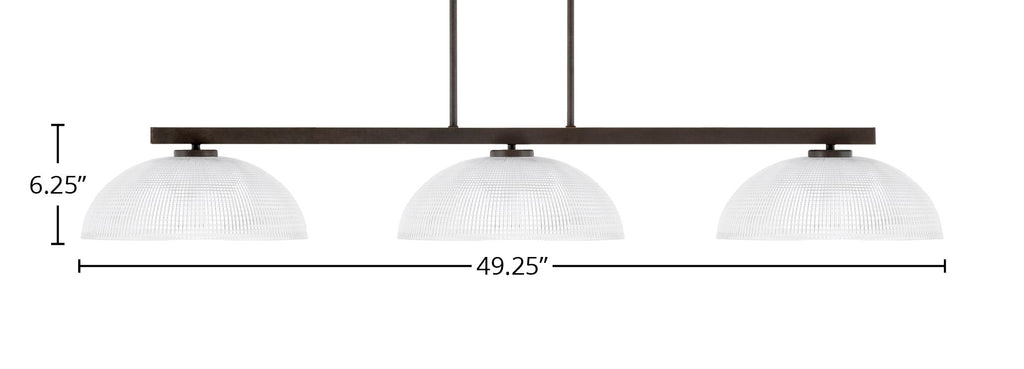 Atlas Three Light Bar in Dark Granite with 13" Clear Ribbed Shade