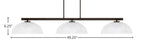 Atlas Three Light Bar in Dark Granite with 13" Clear Ribbed Shade