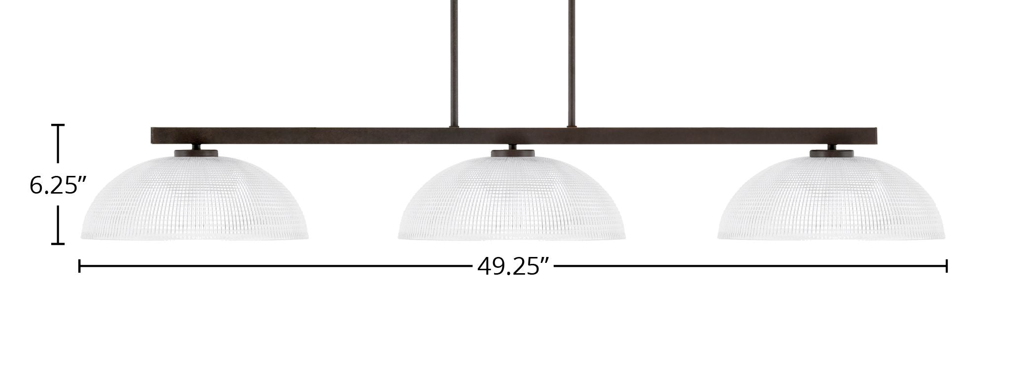 Atlas Three Light Bar in Dark Granite with 13" Clear Ribbed Shade