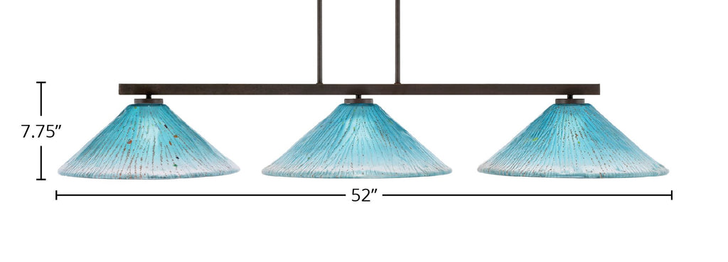 Atlas Three Light Bar in Dark Granite with 16" Teal Crystal Shade