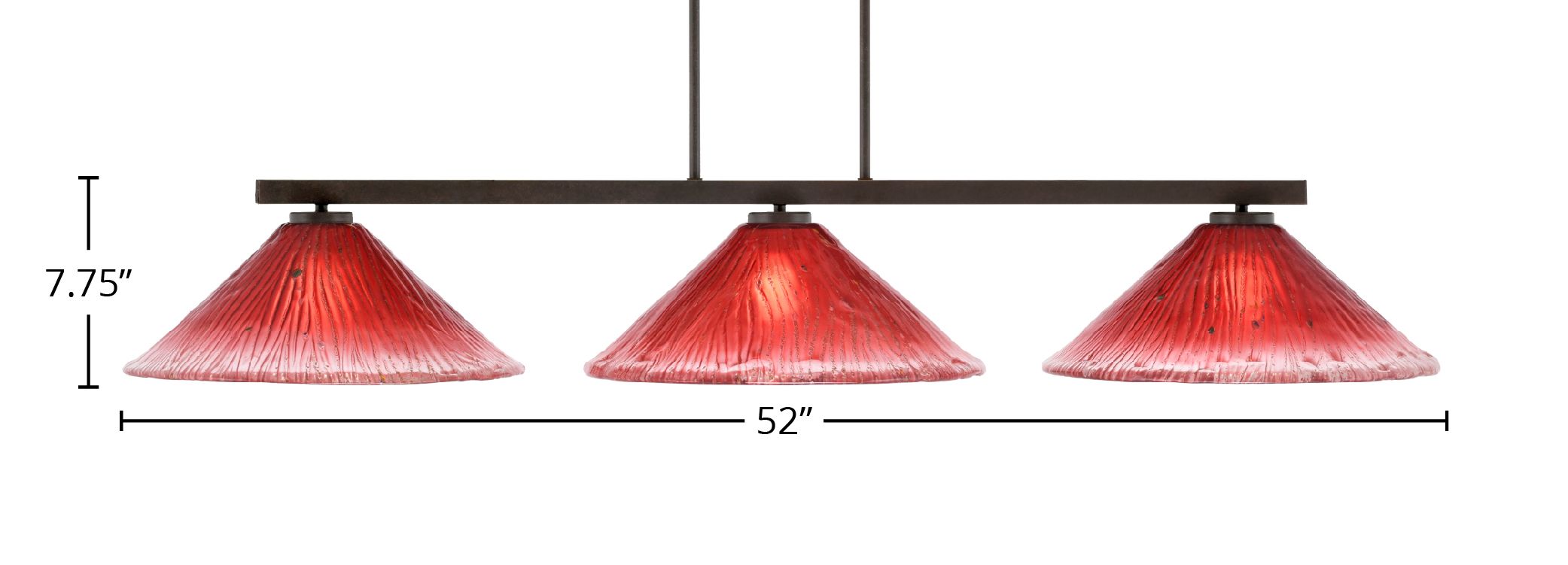 Atlas Three Light Bar in Dark Granite with 16" Raspberry Crystal Shade