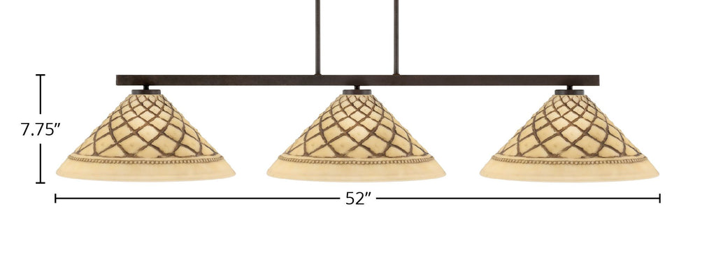 Atlas Three Light Bar in Dark Granite with 16" Chocolate Icing Shade