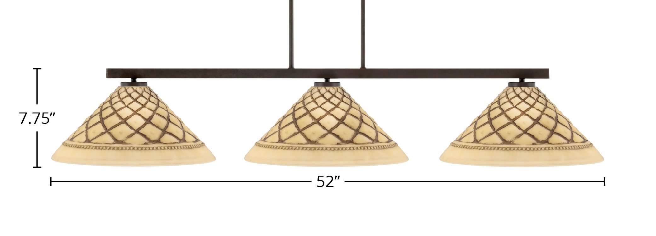 Atlas Three Light Bar in Dark Granite with 16" Chocolate Icing Shade