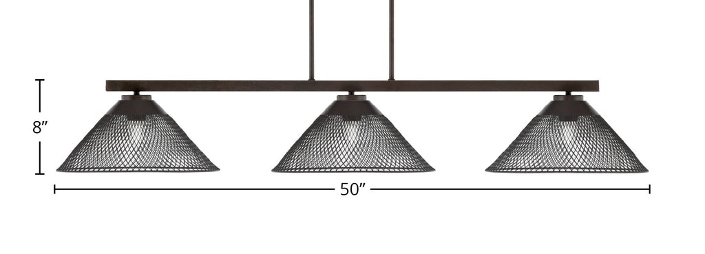 Atlas Three Light Bar in Dark Granite with 14" Dark Granite Cone Mesh Metal Shades Shade