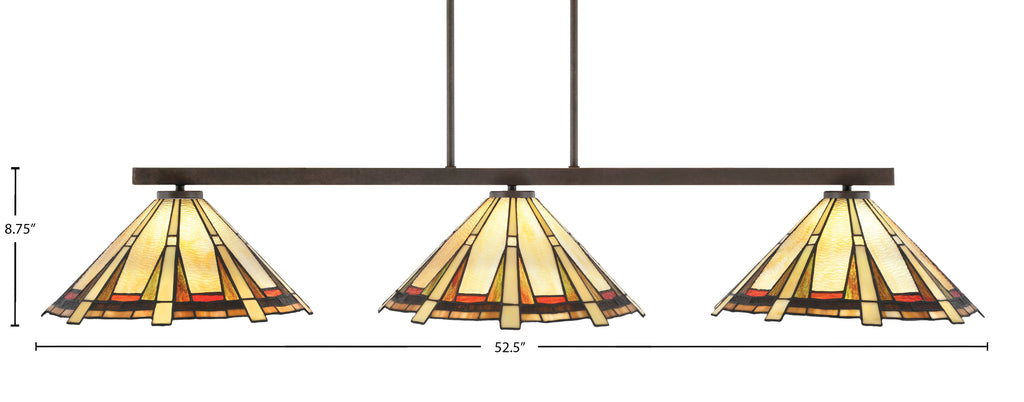 Atlas Three Light Bar in Dark Granite with 16" Zion Art Glass Shade