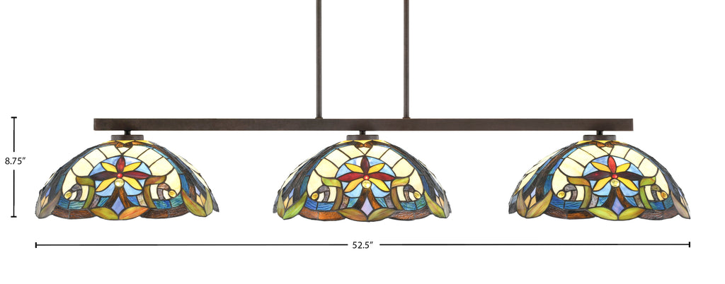 Atlas Three Light Bar in Dark Granite with 16" Earth Star Art Glass Shade
