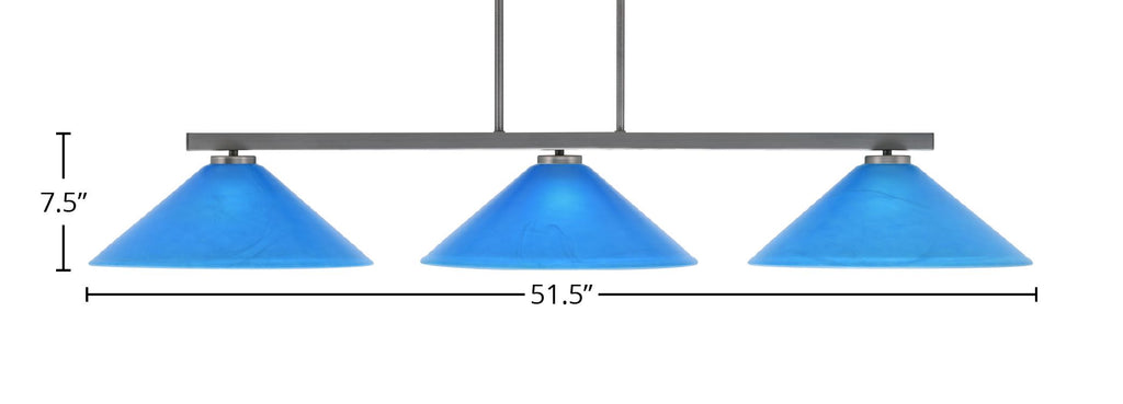 Atlas Three Light Bar in Graphite with 16" Blue Italian Shade