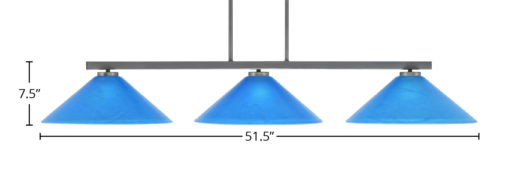 Atlas Three Light Bar in Graphite with 16" Blue Italian Shade