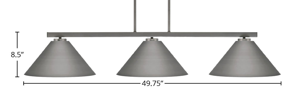 Atlas Three Light Bar in Graphite with 14" Graphite Cone Metal Shades Shade