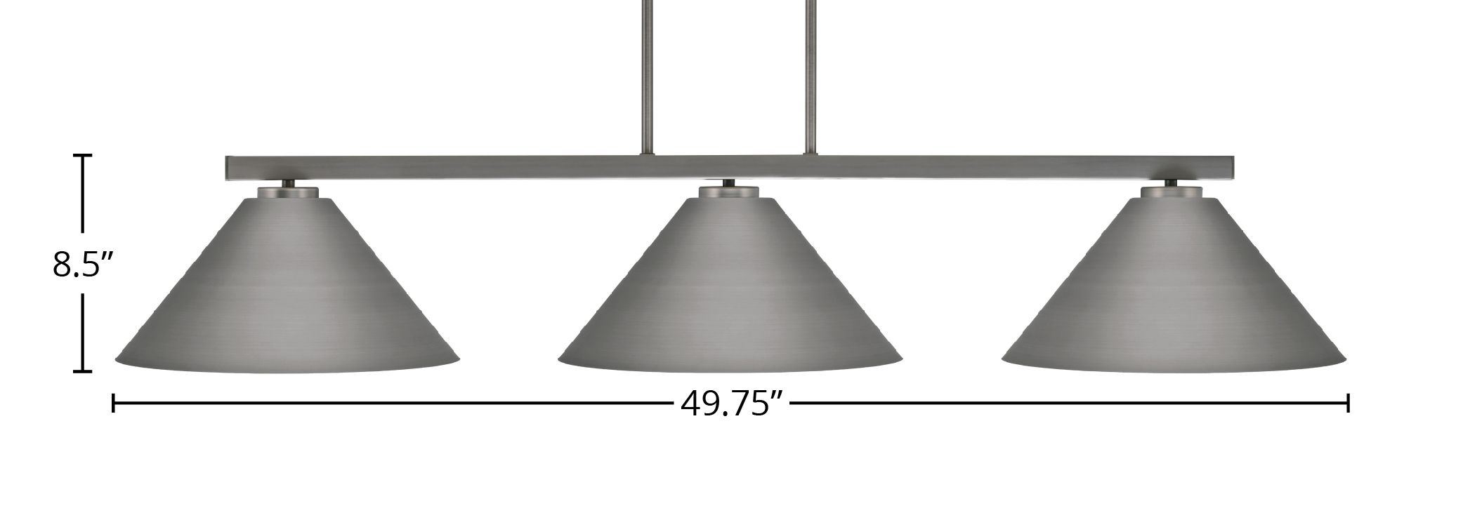 Atlas Three Light Bar in Graphite with 14" Graphite Cone Metal Shades Shade