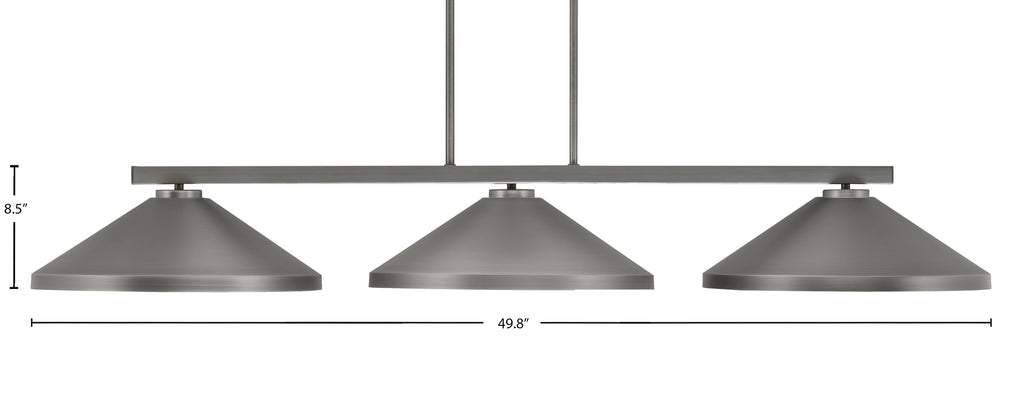 Atlas Three Light Bar in Graphite with 14" Graphite Cone Metal Shades Shade