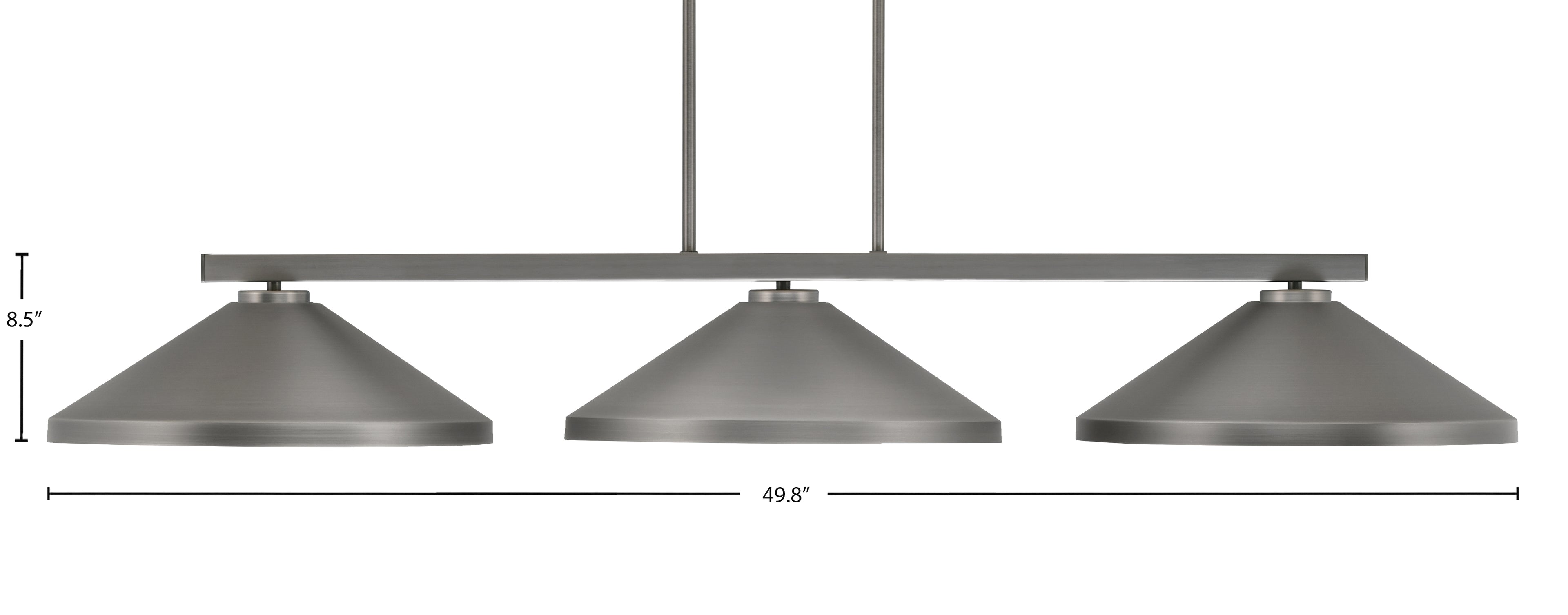Atlas Three Light Bar in Graphite with 14" Graphite Cone Metal Shades Shade