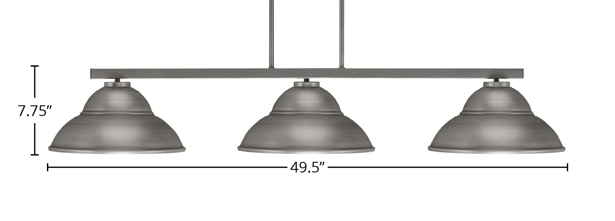 Atlas Three Light Bar in Graphite with 13" Graphite Double Bubble Metal Shades Shade