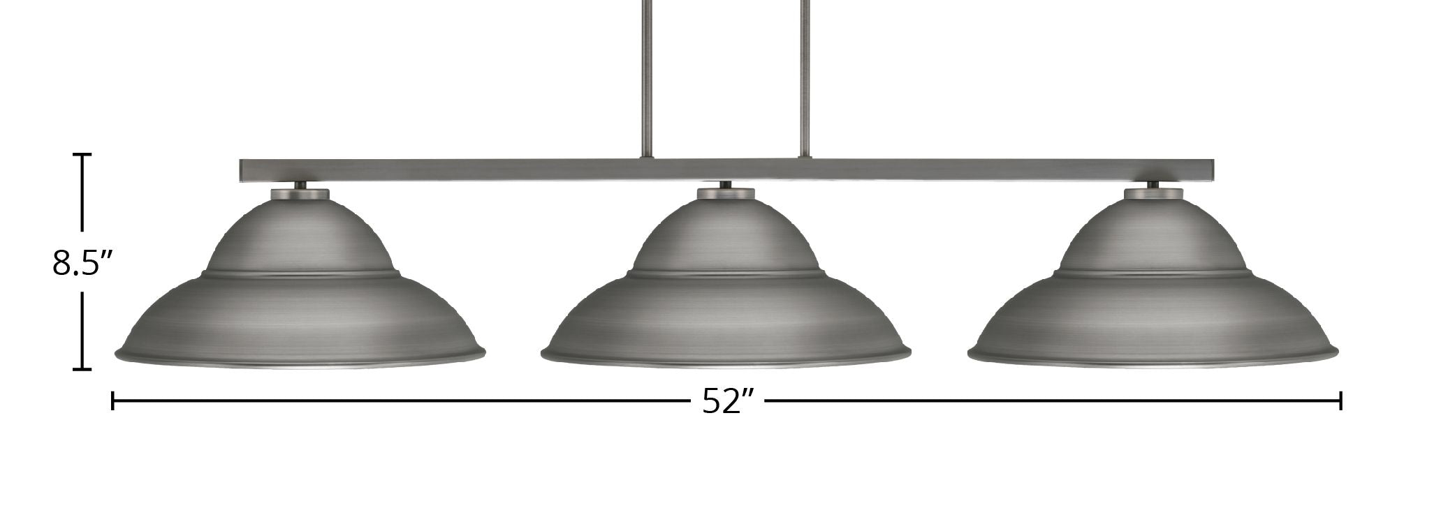 Atlas Three Light Bar in Graphite with 16" Graphite Double Bubble Metal Shades Shade